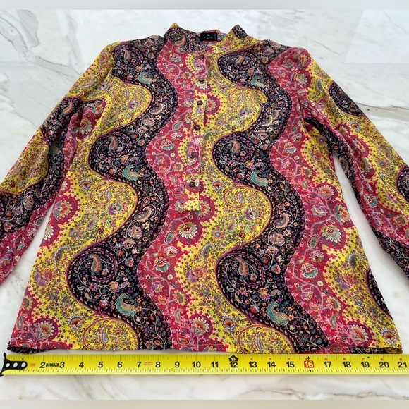 ETRO BLACK RED YELLOW MULTI SILK TOP SIZE IT 46 / US 12 NWOTS! - Picture 12 of 17